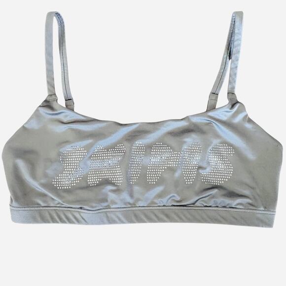 Skims Y2K Style Scoop Neck Bralette M Logo Rhinestones Spell Out Gorpcore Silver - Picture 3 of 8
